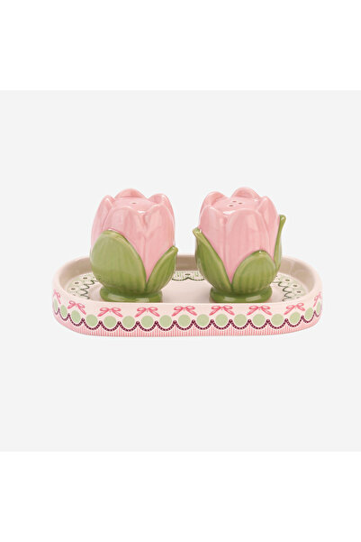 CATH KIDSTON Fields Pink Stoneware Tulip Shaped Salt and Pepper Shakers 14.5X...