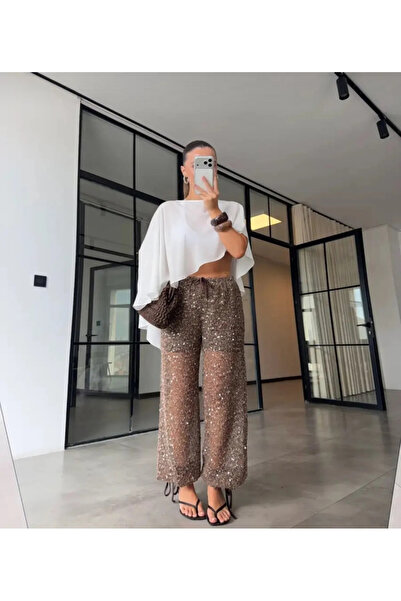 Mzr Collection KADIN PULLU YARIM ASTARLI ŞALVAR PANTOLON