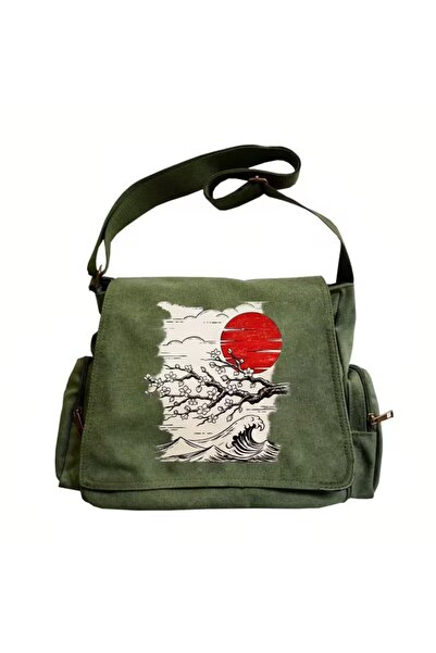 Toum Vintage Japan Printed Unisex Khaki Messenger Bag