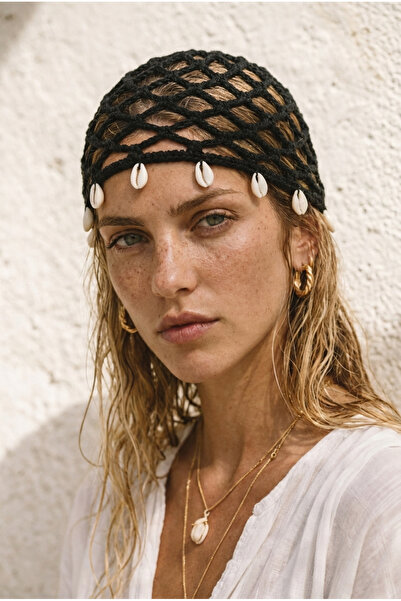 Katia&Bony Women's Sea Shell Knitted Hair Cap Black