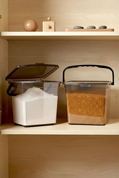 Kitchen Life 2-Piece Mega Size Square Container with Handle for Flour and Leg...