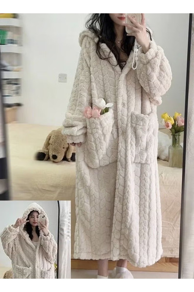 GGEROU Plush Fleece Soft Flannel Pajama Long Sleeve Hooded Sleepwear Casual W...
