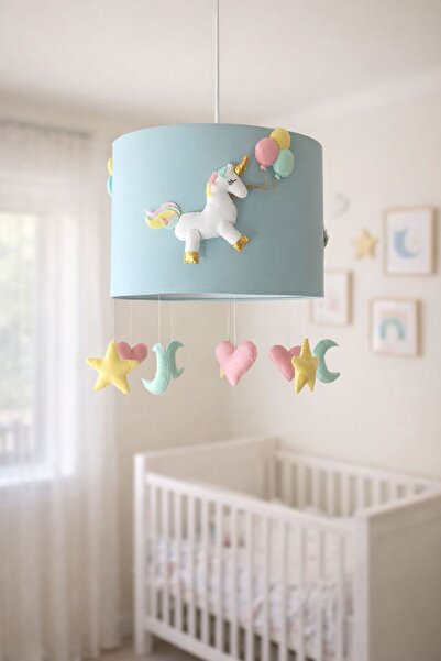 Leobabyroom Bebek Odası Avizesi 30 cm Unicorn Çocuk Odası Avizesi Kız Bebek O...