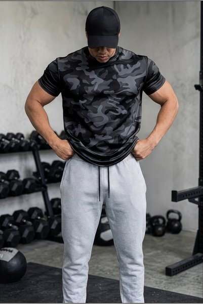 SERABLANKA Men's Moisture Wicking Quick Dry Athletic Technical Camouflage Patterned Sports T-Shirt