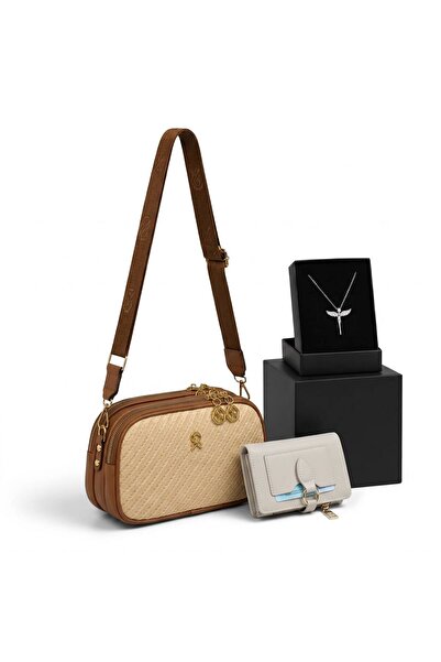Givenza Wicker Women's Crossbody Bag with Wallet and Necklace Gift, Multi-Com...