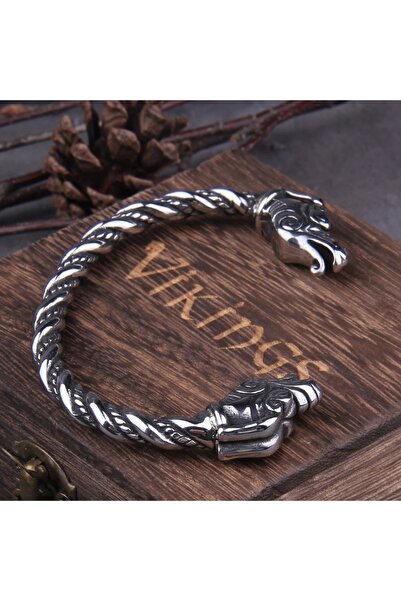 Viking Ejder Kafası Iskandinav Mitolojik Norse Dragon Kelepçe Açık Erkek 316l...