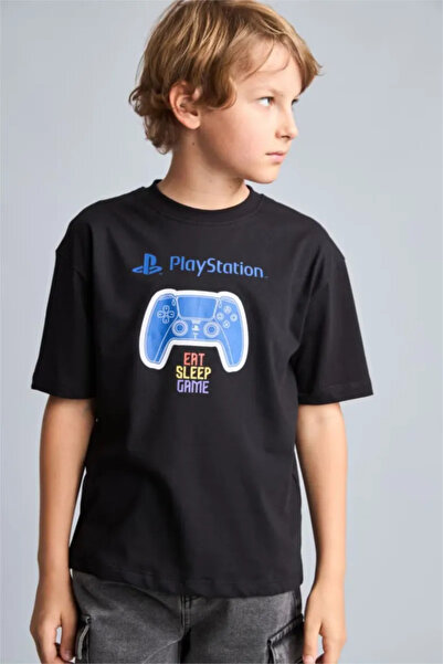 DeFacto 00 Cotton Playstation Licensed Oversized Crew Neck Short Sleeve Black...