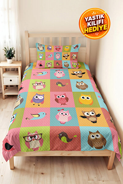 Evimde Bambaşka Owl Pink Pastel Teen Room Single Pique Set - Colorful 160X220...