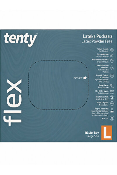 Tenty Flex Lateks Pudrasız Muayene Eldiveni Large-100lü kutu 4 adet