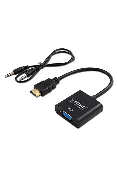 Savio Adaptor HDMI-VGA CL-23/B, cablu audio jack de 3,5 mm, negru