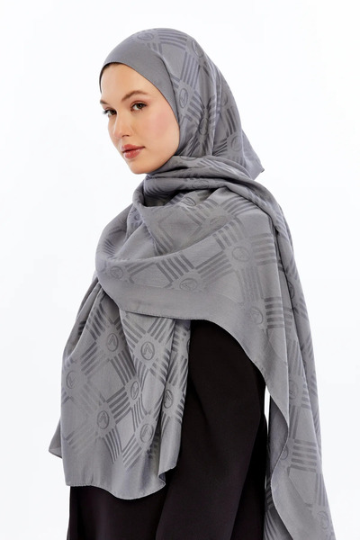 Valentino Orlandi 60% Floss 40% Cotton Logo Match Pattern Shawl_Dark_Grey