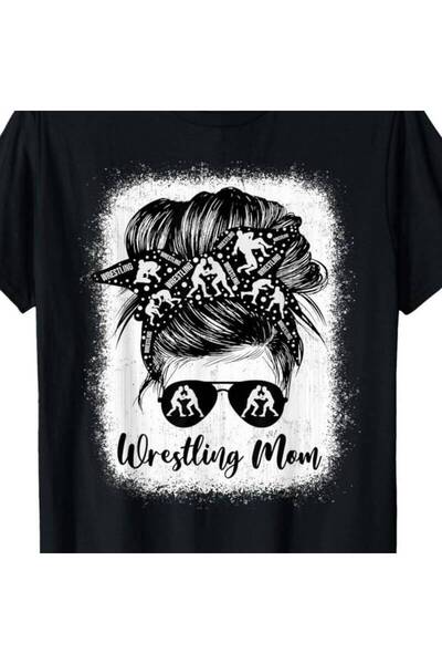 LİNA06 100 Cotton Wrestling Mom T-Shirt - Messy Bun Wrestler Design, Mother's...