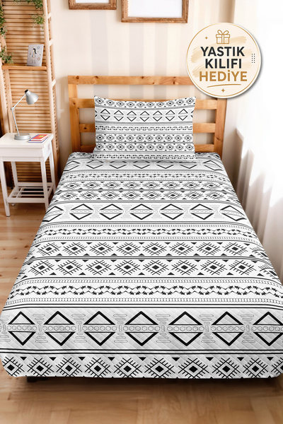 Evimde Bambaşka Black Geometric Youth Room Single Pique Set - Modern Ethnic 1...