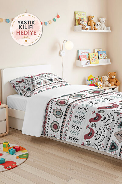 Evimde Bambaşka Bohemian Bird Pink Young Room Single Pique Set - Ethnic Mint ...