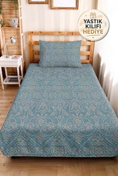 Evimde Bambaşka Blue Damask Classic Single Pique Set - Beige Avant-Garde Moti...