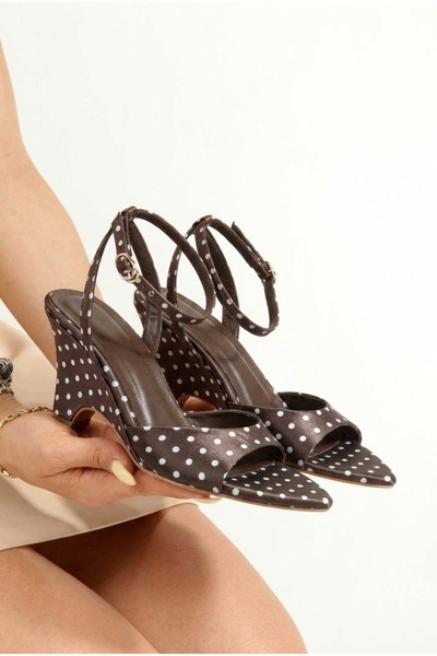 BOBx Women's Polka Dot Satin Cork Wedge Heeled Sandals Ankle Strap Summer Shoes