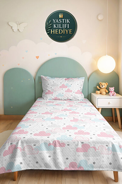 Evimde Bambaşka Cloud Pink Pastel Girls' Pique Set - Starry Blue Gray Baby Ro...