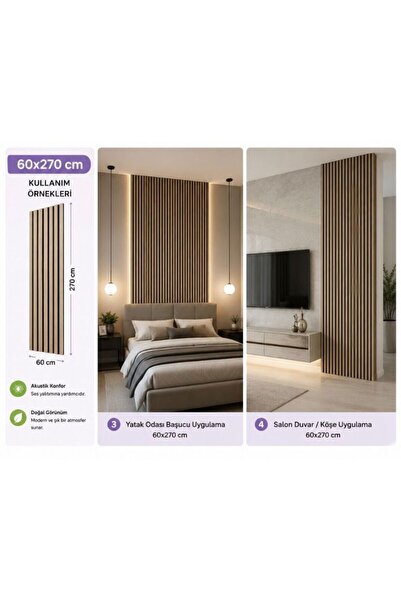 DİĞER1111 60x270 cm Akustik Ahşap Duvar Paneli | MDF Çıtalı Dekoratif Duvar K...