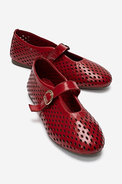 LuviShoes Ari̇an Red Patent Leather Genuine Leather Perforated Women's Baller...