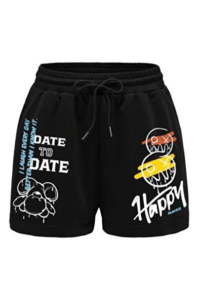 COZYWEAR Printed Black Oversize Shorts