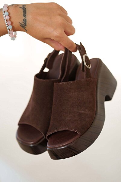 Parponi Cibuti Women's Genuine Suede Leather Heeled Sandals Brown