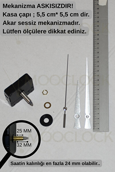 MOOCLOCK Saat Makinası, Akar Sessiz Duvar Saati Mekanizması, 32 MM EN UZUN!! ...