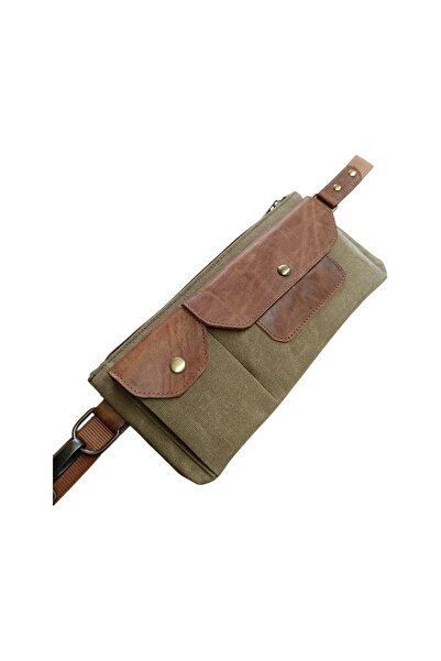 Capreolus Leather kanvas & hakiki deri karışık çapraz askılı bel çantası kahv...