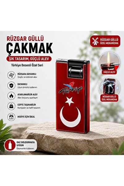 TORCHKKK TÜRK BAYRAKLI RÜZGAR GÜLLÜ ÇAKMAK ÖZEL TASARIM