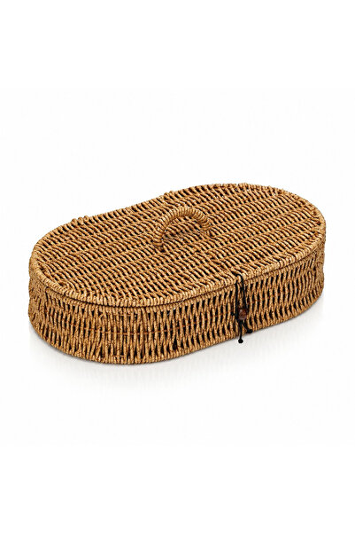 welcomein Kapaklı Rattan Oval Organizer Sepet Hasır Saklama Kutusu Çok Amaçlı...