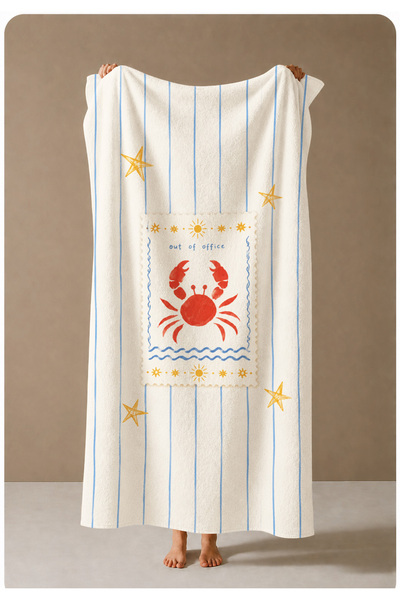 milroma Crab Framed Marine Patterned 70X150 Beach Towel