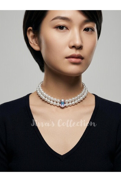 Jivva's Collection Elegant and Classic Double Row Pearl Choker. Janjanlı Crys...
