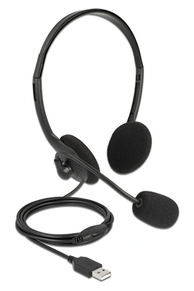 DELOCK headphones με μικρόφωνο 27178, stereo, USB, volume control, μαύρα