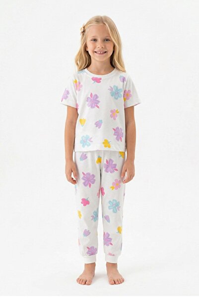 ZUZUNGA Set de pijamale pentru fete, 100% bumbac, cu model floral în culori p...