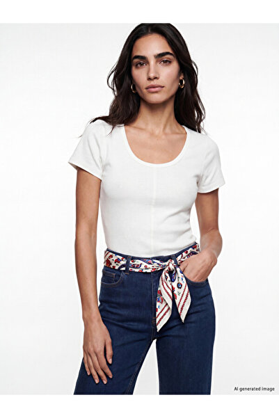 LC Waikiki Rmz Gi̇yi̇m Farkiyla U Roba Collar 100% Cotton Women's T-Shirt