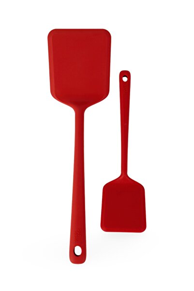 Medici 2 Piece Solid Silicon Turner Set, Red