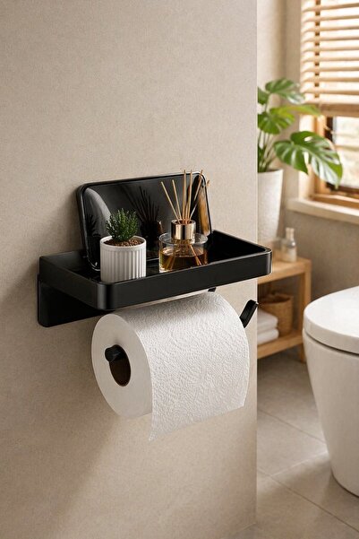 Vixplorn 1 Carbon Steel Adhesive Toilet Paper Holder Shelf Wall Mount Bathroo...