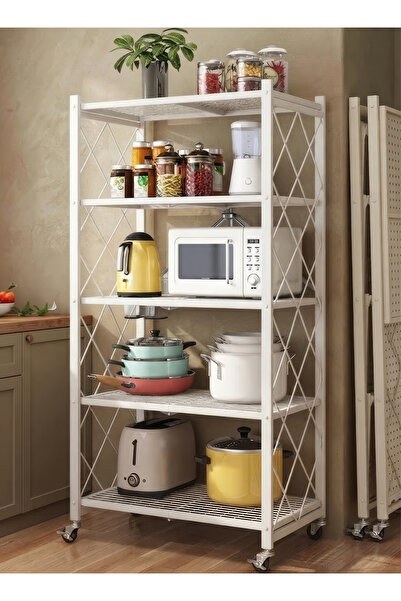 Cady One Kitchen Storage Rack 5 Layers Iron Folding Storage Rack with Wheels ...