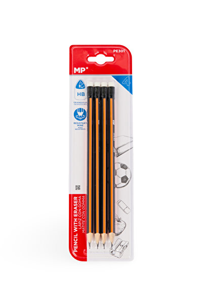 Main Paper MP HB Pencils with Attached Erasers Set of 4 – Perfect for Student...