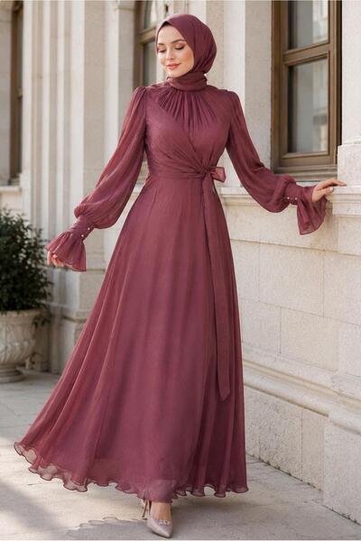 TRENDTESETTÜR KADIN PEMBE (GÜLKURUSU) BAĞLAMA DETAYLI ABİYE ELBİSE T 5163