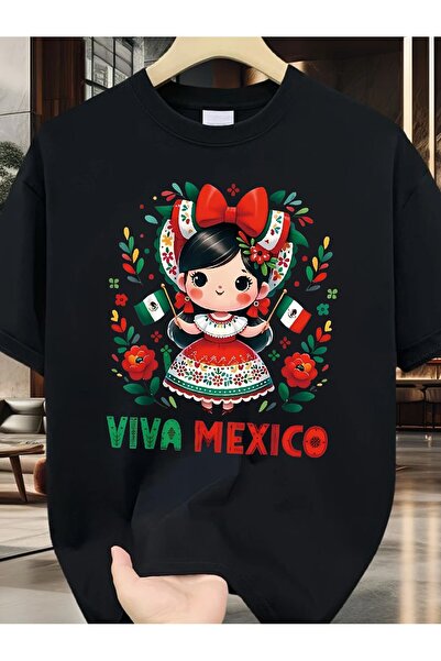 23 nisan تي شيرت نسائي بطباعة جرافيك VIVA MEXICO، مقاس كبير، بأكمام قصيرة ويا...