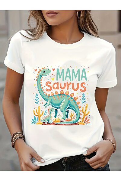 2mcup تي شيرت نسائي ناعم بطبعة ديناصورات وصبار، فضفاض بياقة دائرية، مناسب للأ...