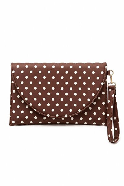 Madamra Brown Polka Dot Women's Clutch Bag with Curved Cover Portfolio Handbag