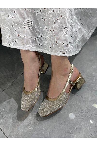 DERİ KABUSU Small Heel Silvery Women's Shoes