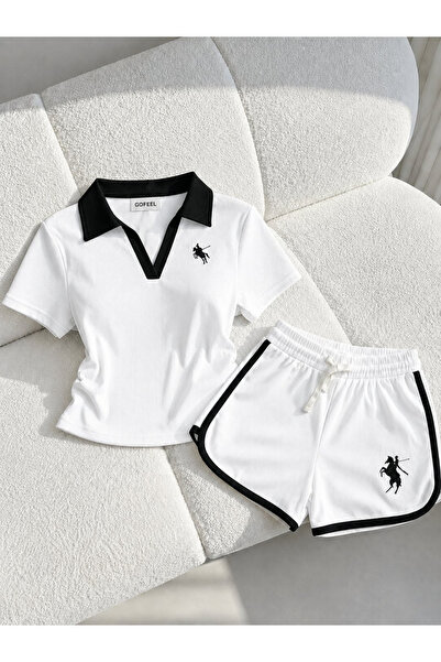 Gofeel Basic Polo Yaka Nakışlı Şort Bluz Takım