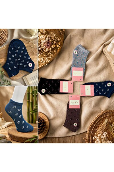 your trend socks 12 Çift Kadın Dikişsiz Bambu Parfümlü Patik Çorap, Terletmeyen, Kokusuz, Pamuklu Çorap - Mevsimlik - Karışık Renk/Desen