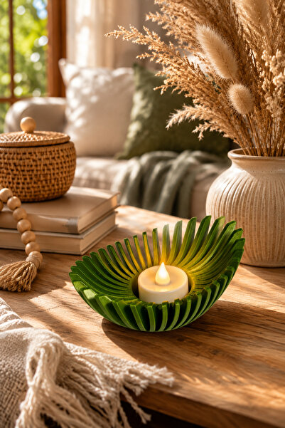 Shaddshop Yaprak Tasarımlı Dekoratif Mumluk | LED Mum Hediyeli | Tealight Mum...