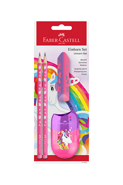 Faber Castell Unicorn Okul Seti,kuşrun kalem,silgi, kalemtıraş 3lü set,Ergono...