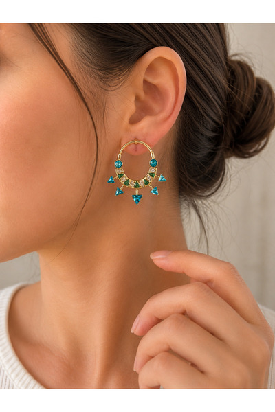 ANKA JEWELLRY Women's Steel Turquoise Stone Bohemia Hoop Earrings