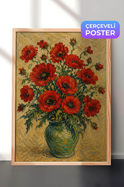 Zestia Van Gogh inspirisana slika na zidu sa vazom i makovima, efekat uljane ...