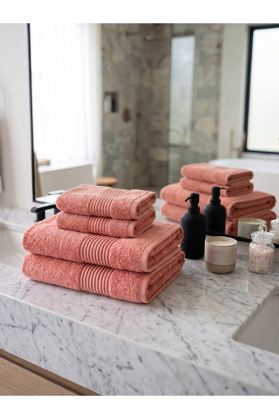 Karahanlı Home 100% Cotton Brick Color 4-Piece Towel Set - Bath and Face Towels